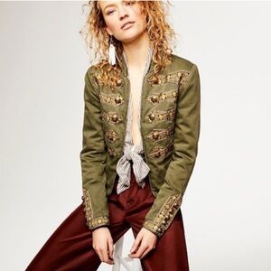 Free People Embroidered Embellished Military Jacket blazer